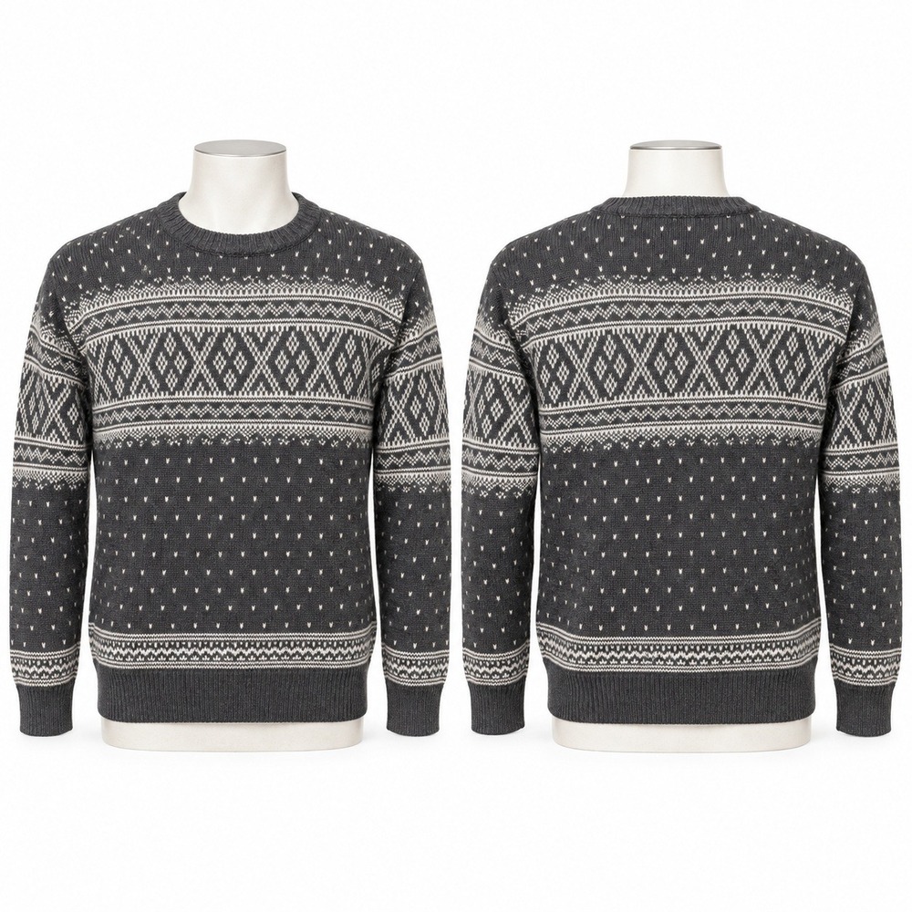 Gant Sweater Men Large Grey Fair Isle Cotton Knit Crewneck PC 714 649